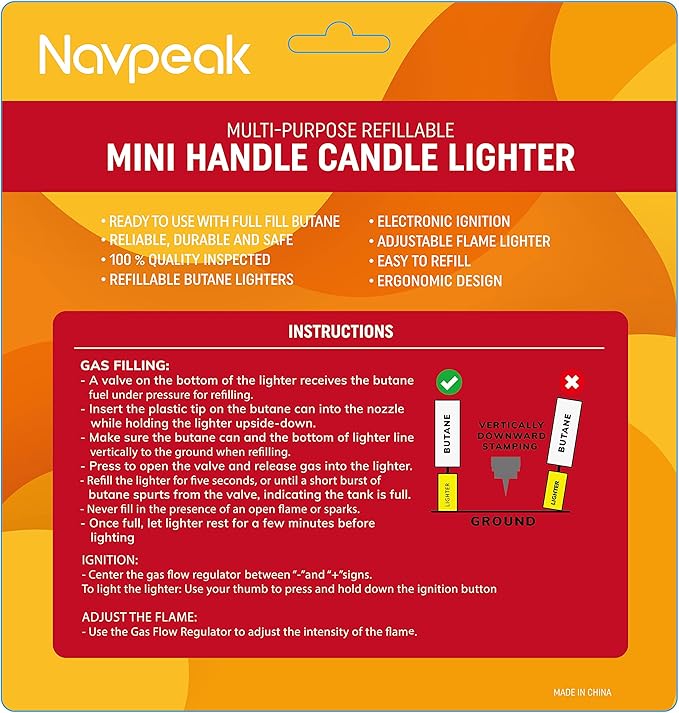 Navpeak Mini Candle Lighter Multipurpose Lighter Utility Lighters with Extended Wand Handy Refillable for Kitchen Fireplace Pilot Light DIY BBQ Grill Stove 5 Pack (Butane Included)