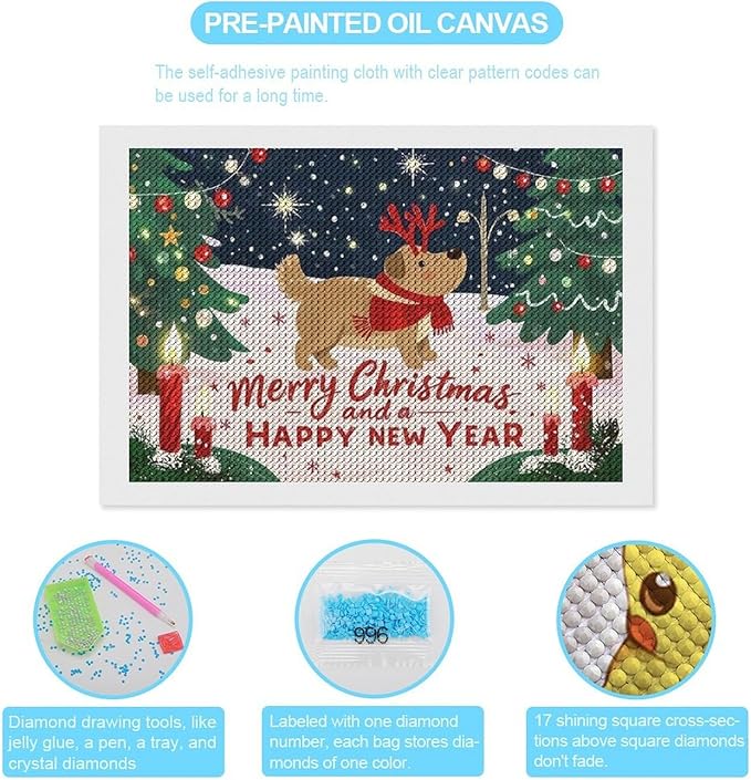 AIVKIEJK Diamond Painting Kits for Adults - Merry Christmas and Happy New Year Red Antlers & Scarf Painting DIY 5D Full Drill Diamond Dots Paintings with Diamonds Gem Art and Crafts Home Decor 8"x12"