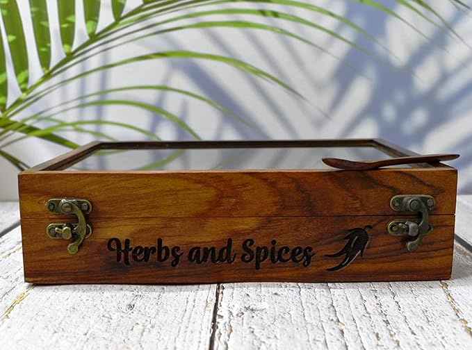 India House-Wooden Spice Box/Rose Wood Engraved Spice Boxes Housewarming Gift, Mother’s Day Gift seller MADE IN INDIA- 12 container