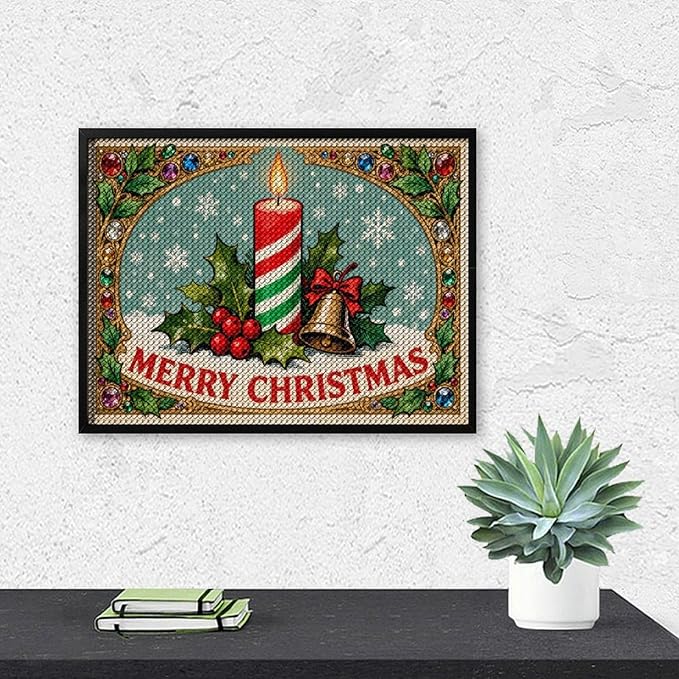 AIVKIEJK Diamond Painting Kits for Adults - Merry Christmas Candle & Holly Accents Painting DIY 5D Full Drill Diamond Dots Paintings with Diamonds Gem Art and Crafts Home Decor 12"x16"