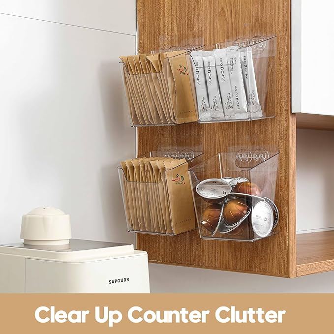 Clear Cabinet Door Organizer Bathroom, 4 Pack Hanging Makeup Storage Brush Holder, Adhesive Storage Bin Versatile Vertical Wall Mount Caddy for Pantry Office Kids' Room Small Items Organization