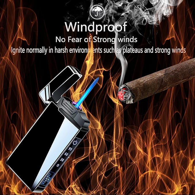 Arc Electric and Refillable Butane Jet Flame Torch Lighter 2 in 1, USB Rechargeable with LED Lighting Windproof for Fire, BBQs, Fireworks, Candle, Camping, Outdoor (Black Ice)