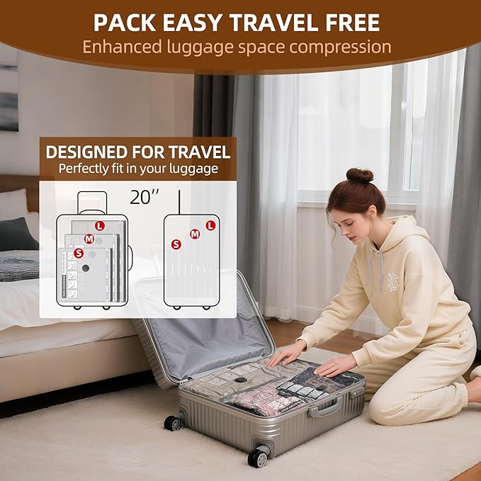 18 Pack Travel Vacuum Bags for Clothing,Compression Seal Packing Cubes for Suitcase Backpack,Vacuum Seal Bags for Clothing,Carry-on Size Space Saver Storage Bags 80% for Travel & Home(No pump)