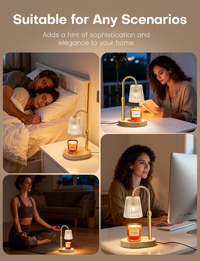 Candle Warmer Lamp with Timer Dimmer Adjustable Height, Electric Wax Melts Warmer for Jar Candles, Birthday Christmas House Warming Gifts for Women Mom, New Home Bedroom Decor with 2 Bulbs
