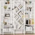 70" Triple 5 Tier Book Shelf, Large Wooden Bookcase with 17 Open Display Shelf, Modern Tree Bookshelf Metal Frame Tall Bookshelf Furniture for Living Room Bedroom Home Office White