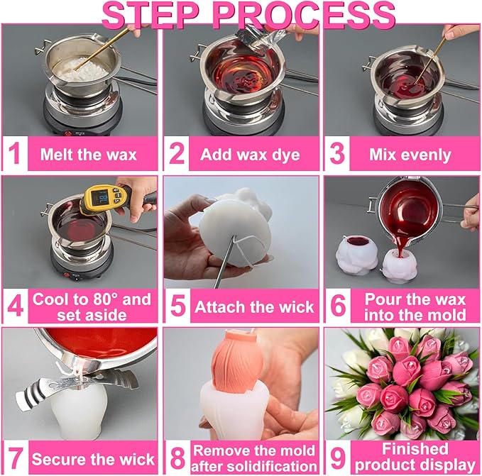 3 PCS Tulip Flower Silicone Molds 3D Floral Resin Candle Soap Mold,Candle molds for Candle Making for DIY Resin Crafts,Cake Decoration,Flower Fondant & Home Decor Casting