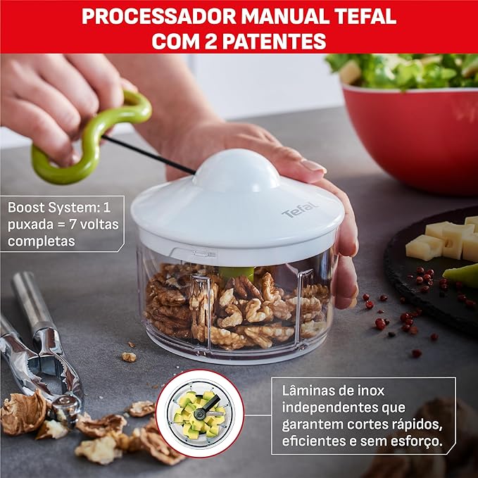 Tefal K13704 Manual Chopper Neo, 16.9 fl oz (500 ml), Washable Lid, Unique Double Twisted Blade