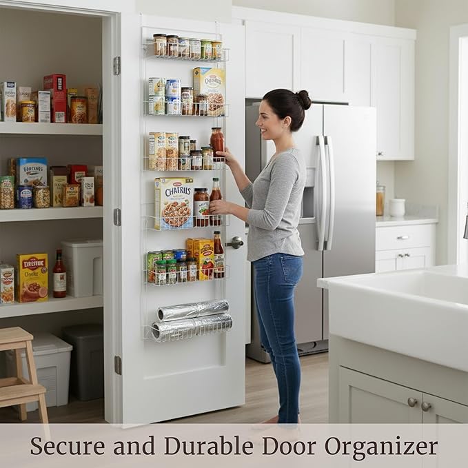 Over the Door Organizer - 6-Tier Adjustable Pantry Shelves and Rack for Kitchen Organization - Organization and Storage by Lavish Home (White)