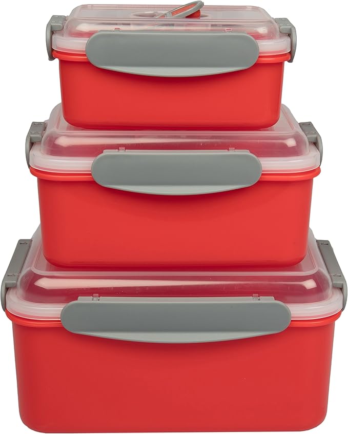 Microwave Vegetable Steamer Containers - 3 Pack Reusable Nesting Food Storage Large, Medium, Small - Meal Prep Containers, Store Leftovers -Locking Steam Vent Lids - BPA Free, Fridge and Freezer Safe