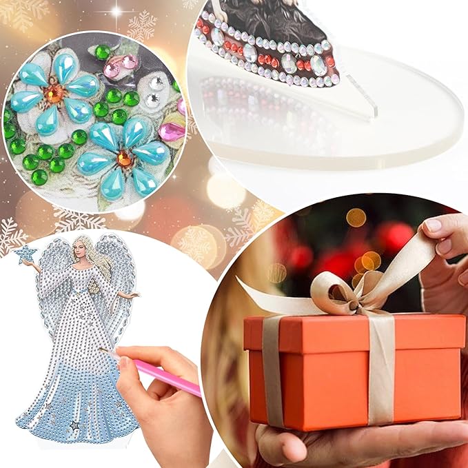 antor DIY Diamond Painting Desktop Ornament Kit, Angel Figurine Acrylic Tabletop Diamond Art Decoration for Adults, Special Shape Crystal Diamond Painting Table Top Home Office Decor
