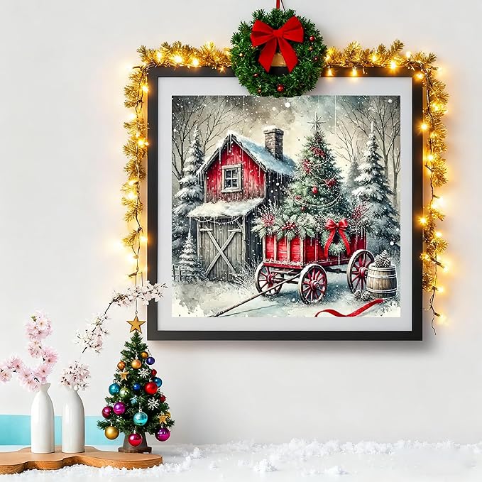 VIGEGU Christmas Diamond Art Kits for Adult,Winter House Diamond Painting for Beginnger,Christmas Tree DIY Full Drill Rhinestone Diamond Dots Gem Painting Home Wall Decor 13.7x13.7 in