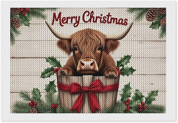 AIVKIEJK Diamond Painting Kits for Adults - Highland Cow Merry Christmas Painting DIY 5D Full Drill Diamond Dots Paintings with Diamonds Gem Art and Crafts Home Decor 8"x12"