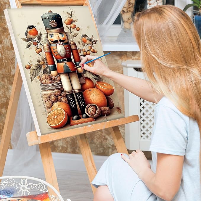 Bowetile Christmas Paint by Numbers for Adults Beginners Framed, Adults' Paint-by-Number Nutcracker Kits on Canvas, Acrylic Number Painting Christmas Gifts for Home Wall Decor, 8x12in