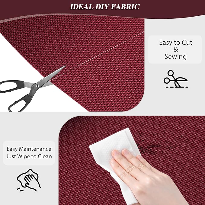 ANMINY 100% Waterproof Outdoor Fabric 8 Yards, 58" W 600D Marine Canvas Fabric with PVC Backing, Ripstop Upholstery Material by The Yard for Furniture Boat Covers Tent Awning, Wine Red