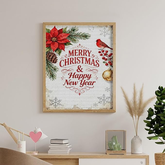 AIVKIEJK Diamond Painting Kits for Adults - Merry Christmas & Happy New Year Painting DIY 5D Full Drill Diamond Dots Paintings with Diamonds Gem Art and Crafts Home Decor 16"x20"