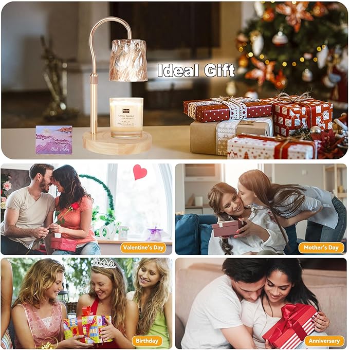 TOACSUCP Candle Warmer Lamp with 3 Bulbs, Adjustable Height Dimmable Candle Warmer with Timer, Compatible with Large Jar Candles, Candle Lamp with Charming Gift Box for Her/Him