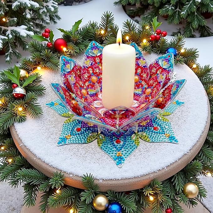 5D DIY Diamond Art Painting PVC Flower Candle Holders Tealight/Tea Light/Votive Candle Holder, for Table Centerpiece Home Décor Party Wedding Dinning-Flower01