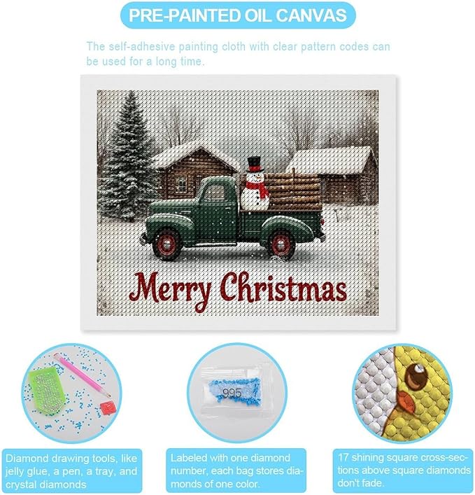 AIVKIEJK Diamond Painting Kits for Adults - Christmas Truck with Snowman & Cabin Winter Painting DIY 5D Full Drill Diamond Dots Paintings with Diamonds Gem Art and Crafts Home Decor 16"x20"