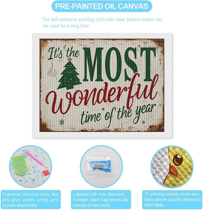 Diamond Painting Kits for Adults - Humorous Quote & Christmas Tree Most Wonderful Time of The Year Painting DIY 5D Full Drill Diamond Dots Paintings with Diamonds Gem Art And Crafts Home Decor 12"x16"