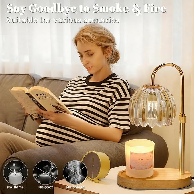 Candle Warmer Lamp with Timer Dimmer Adjustable Height, for New Home Decor,Valentine's Day, Birthday Gifts for Women,Wax Warmer Lamp for Jar Candles with 2 Bulbs(Gold)