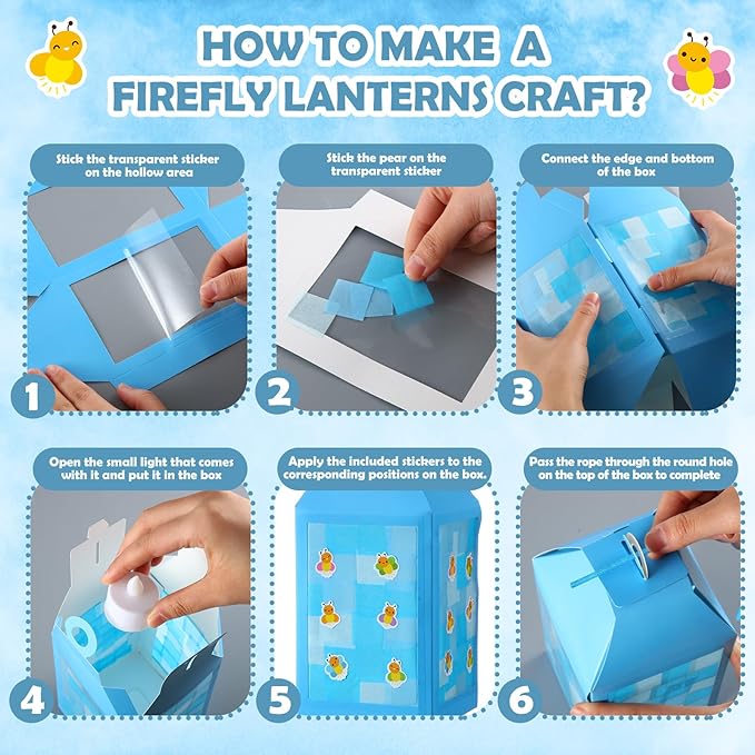 Simgoing 12 Sets Firefly Crafts with LED Candles Lights Camping Vbs Firefly Tissue Paper Crafts Kit DIY Camper Party Decor Hanging Ornaments for Vbs Activities