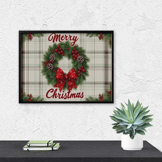 AIVKIEJK Diamond Painting Kits for Adults - Red Bow & Green Leaves Merry Christmas Painting DIY 5D Full Drill Diamond Dots Paintings with Diamonds Gem Art and Crafts Home Decor 12"x16"