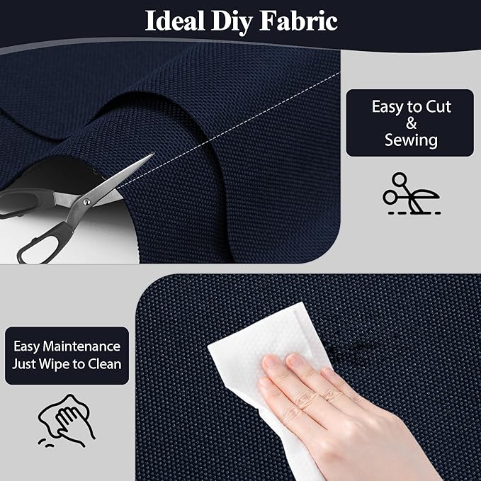 Foreate Waterproof Canvas Fabric by The Yard 600D Fade & UV Resistant Indoor Outdoor Oxford Fabric 58” W Upholstery Polyester Material for Patio Chairs Tent Camping DIY, 3 Yard Navy Blue