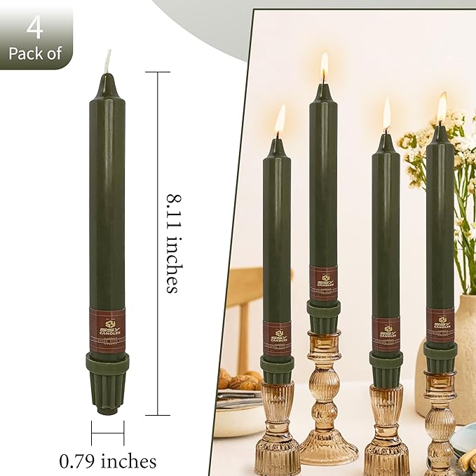 Olive Candles 4 PCS Taper Candle Unscented Tapered 8 inch Smokeless Candlesticks Candles Sticks Gift Idea Table Decor Candle Housewarming Dinner
