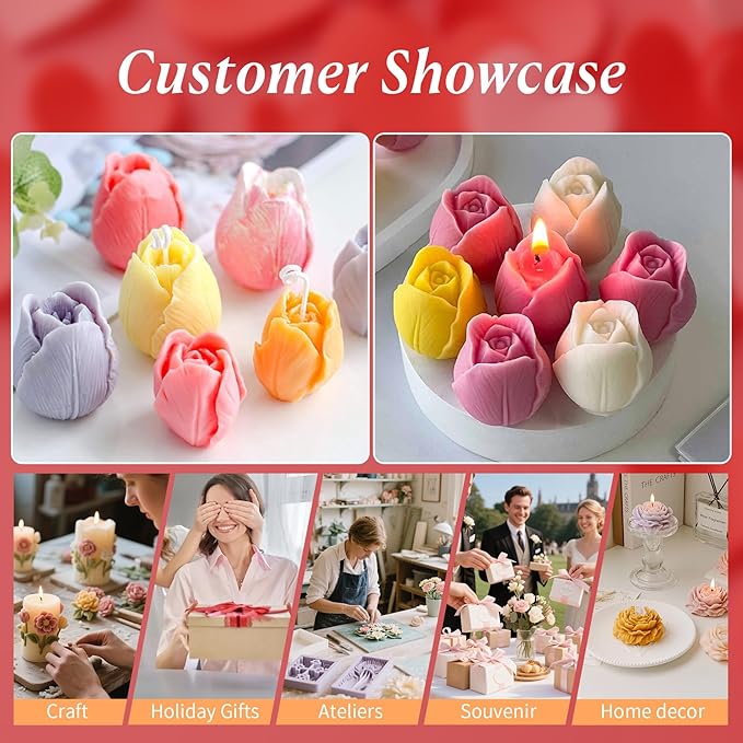 MGLIFEUL 2Pcs Tulip Silicone Candle Flower Wax Mold Silicone for Candles Resin Making Molds Moldes De Silicona para Hacer Velas Artesanales De Silicona,for Making Mothers Day Gifts for Mom Daughter
