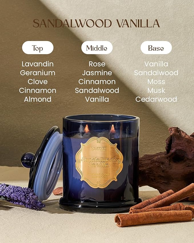 M&SENSE Sandalwood Vanilla Soy Candle for Home, Natural Organic 12.7oz 75H Long Lasting Jar Candle, Winter Aromatherapy Candle for Relaxation Stress Relief, Housewarming New Year Gifts