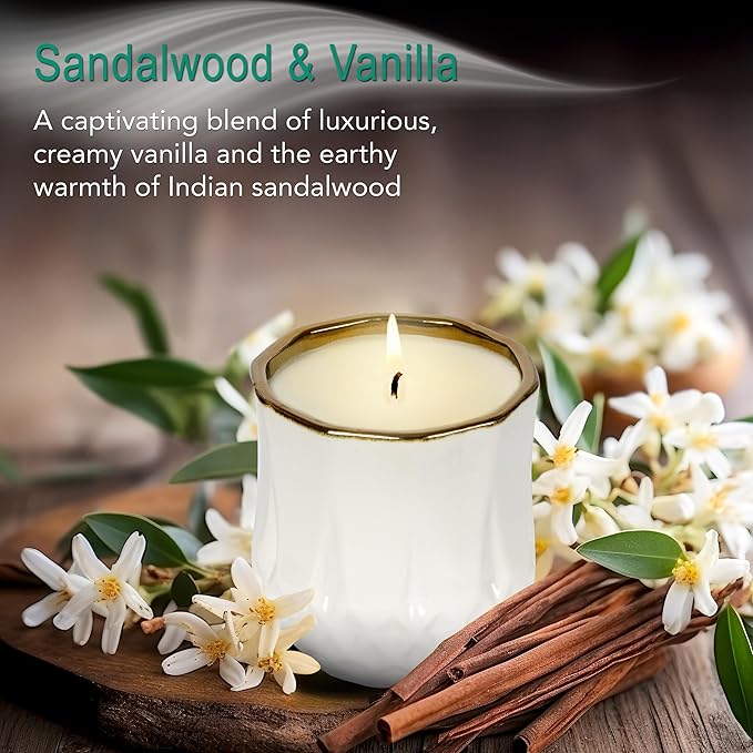Hyggelight - The Growing Candle, Sandalwood & Vanilla Scented, 9oz Ceramic Pot, Aromatherapy Candles for Home, 100% Soy, Astrid