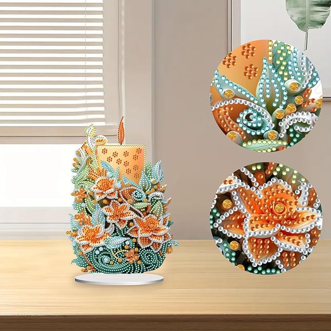 5D Diamond Art Candle Ornaments Kits, DIY Christmas Flower Candle Diamond Art Painting Desktop Ornament, Special Shaped Crystal Diamond Art Painting Tabletop Home Office Decor-04-Flower Candle