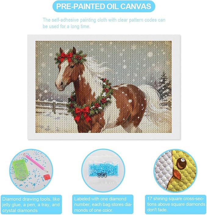 AIVKIEJK Diamond Painting Kits for Adults - Christmas Festive Holiday Horse with Snowy Mane Painting DIY 5D Full Drill Diamond Dots Paintings with Diamonds Gem Art and Crafts Home Decor 8"x12"