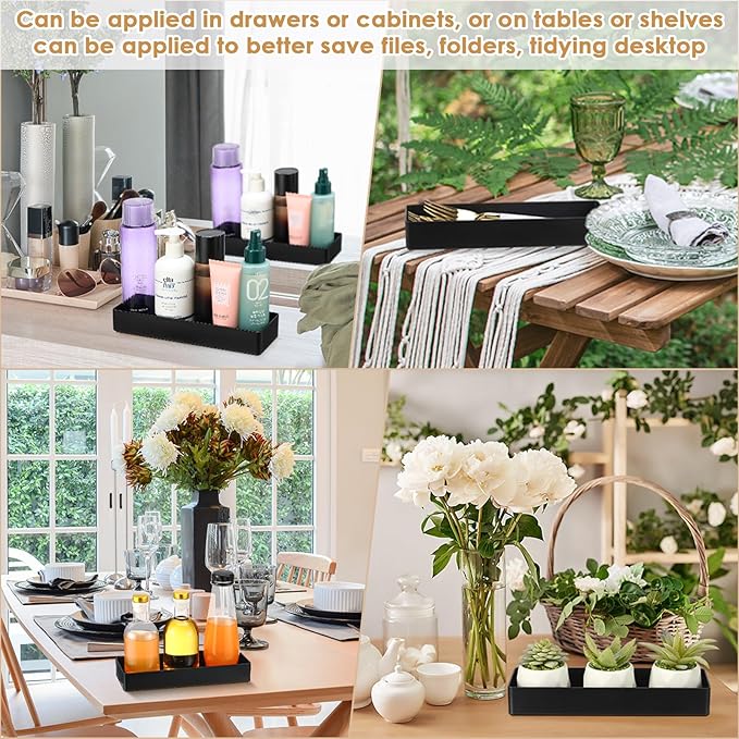 Teling Large Rectangular Desk Organizer Set, Half Accessory Tray, Plastic Tabletop Organizer for Office, Home, or Study, Dimensions: 9.45 x 2.95 x 1.38 Inches(4 Pcs,Black)