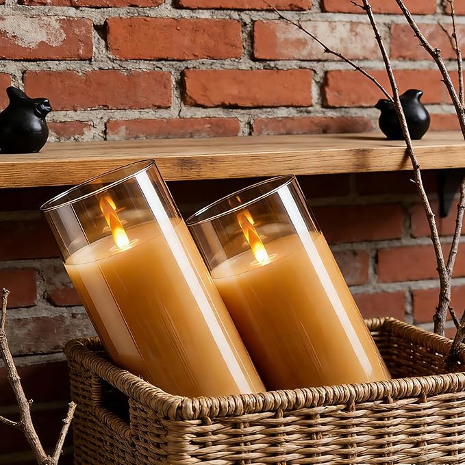 HaitanghuaRechargeable Candles, Remote Control Candles, with Remote Control, 2/4/6/8 Hour Timer Function, USB Rechargeable flameless Candles, Pillar Candles, Gold, 6 inches (2 Pack)