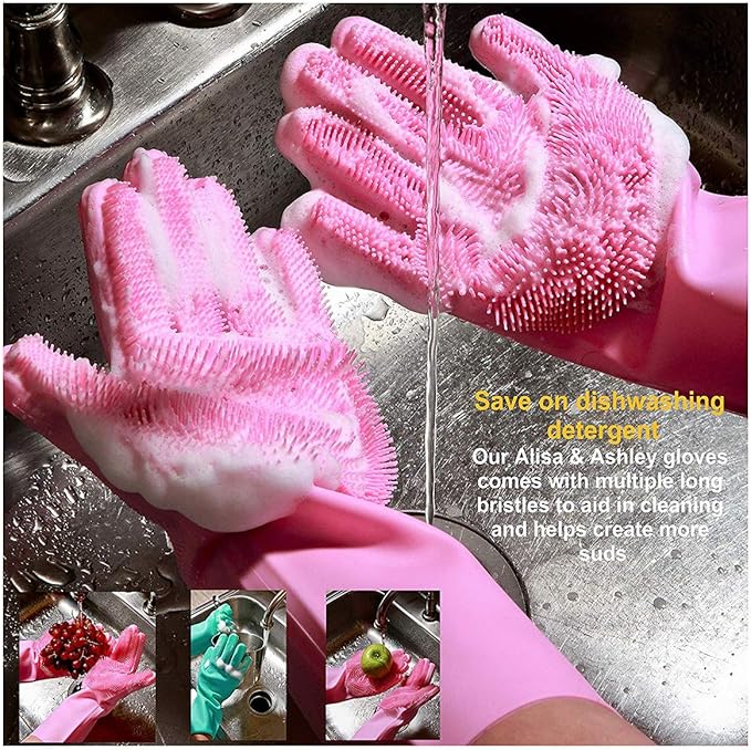 Magic Dishwashing Cleaning Sponge Gloves Reusable Silicone Brush Scrubber Gloves