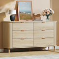 6 Drawer Dresser for Bedroom, Mid Century Modern Dresser with Curved Profile & Fluted Design, Wide Wood Chests of Drawers Storage for Bedroom, Entryway, Hallway, Oak