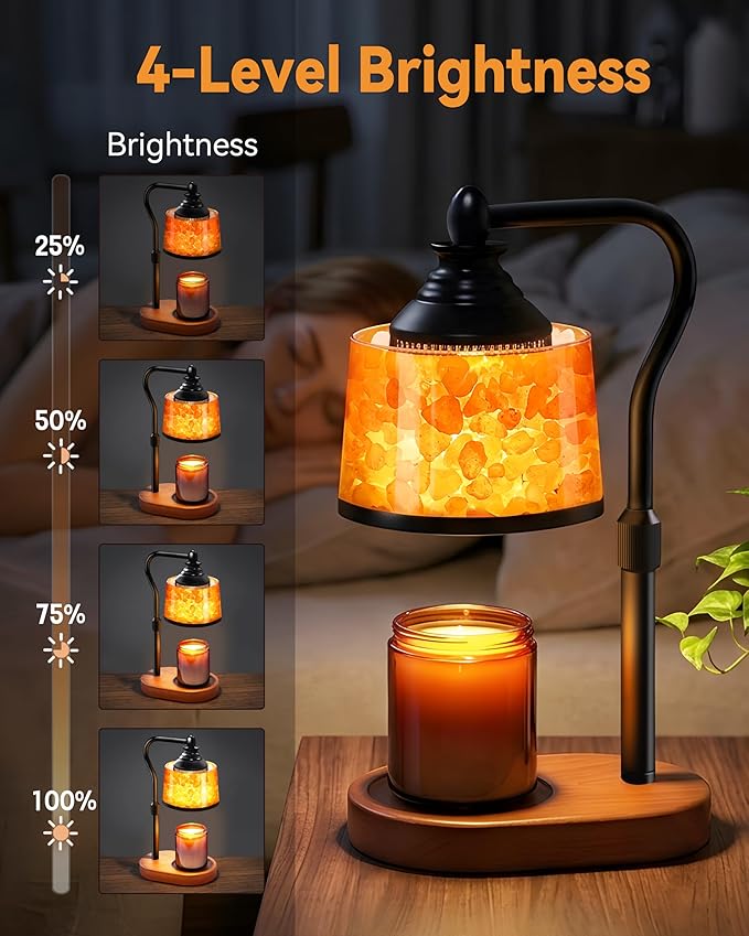 3-in-1 Candle Warmer Lamp with Timer Dimmable, Himalayan Salt Lamp & Passive Diffuser, Gifts for Women, House Warming Gifts, Wax Melt Warmer for Jar Candles (2 Bulbs)