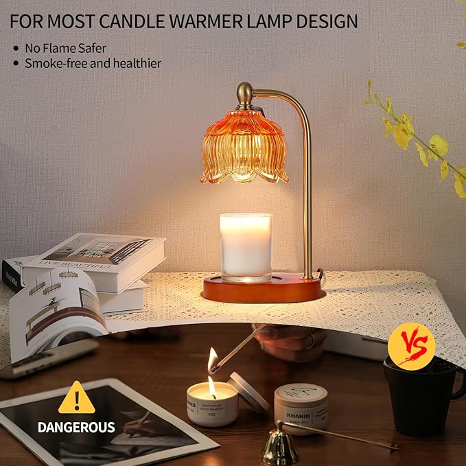 MEIXISUE Candle Warmer Lamp with Timer and Dimmer,Electric Amber Light Gifts for Women Melt Wax Warmer Lamp with 2 Bulbs for Candle Jars House Warming New Home Decor