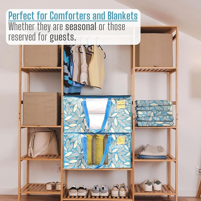 VENO 2 Pack Heavy Duty Moving Bags, Clothes and Comforter Storage Bags with Clear Window, College Dorm Essentials Packing Supplies, Foldable Boxes Alternative (Spring Breeze, 2 Pack)