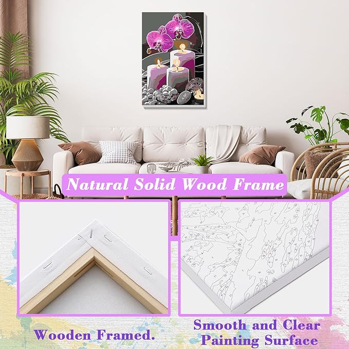 Skyboda Christmas Paint by Numbers Kit for Adults Beginners with Frame, Candles Flower Adult Paint by Number Kits on Canvas, Easy DIY Oil Painting Kits for Home Decor, 8x12in