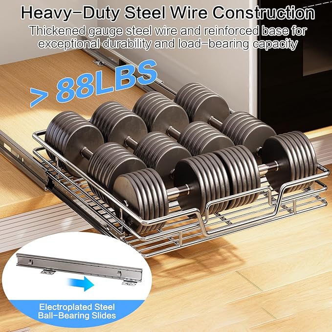 Kitchen Cabinet Pull Out Shelf and Drawer Organizer Slide Out Pantry Storaqe Basket in Multiple Sizes (21" W x 21" D,1 Tier)