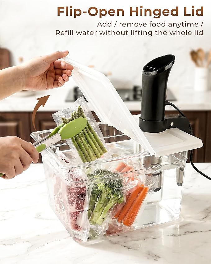EVERIE Sous Vide Container 12 Quart EVC-12 with Collapsible Hinged Lid Compatible with Anova Nano or AN500-US00 or Anova Pro 3.0 or Anova Mini, Also Fits Instant Pot