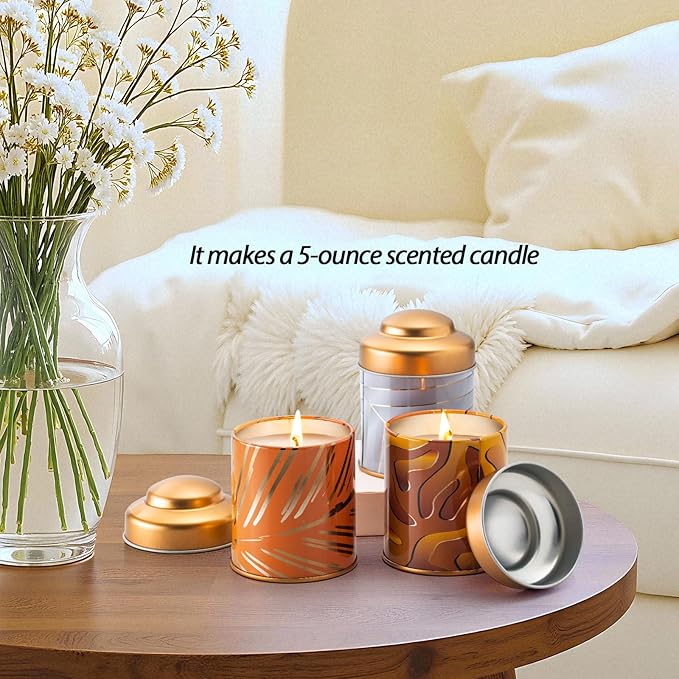 5oz Candle Tins for Making Candles - 12 Pcs Empty Candle Containers with Lids, Wicks, Wick Holders, Wick Stickers and Bottom Warning Labels(12 different pattern candle jars)