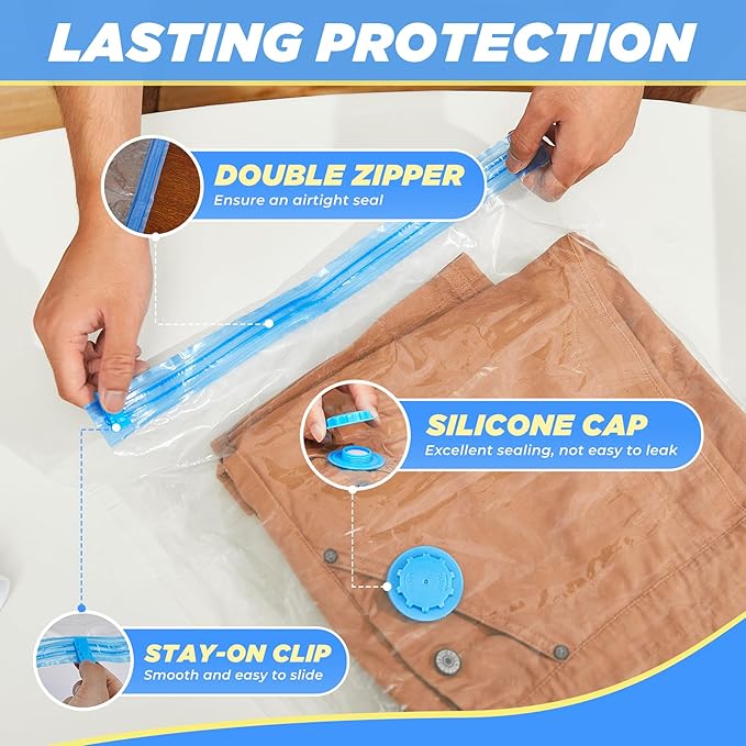 Saker Vacuum Storage Bags with Electric Pump, Space Bags Vacuum Storage Bags, 2-in-1 Pumping and Inflation, 15 Pack (3 Jumbo,3 Large,3 Medium,3 Small,3 Roll Up Bags) for Clothes, Bedding, Travel