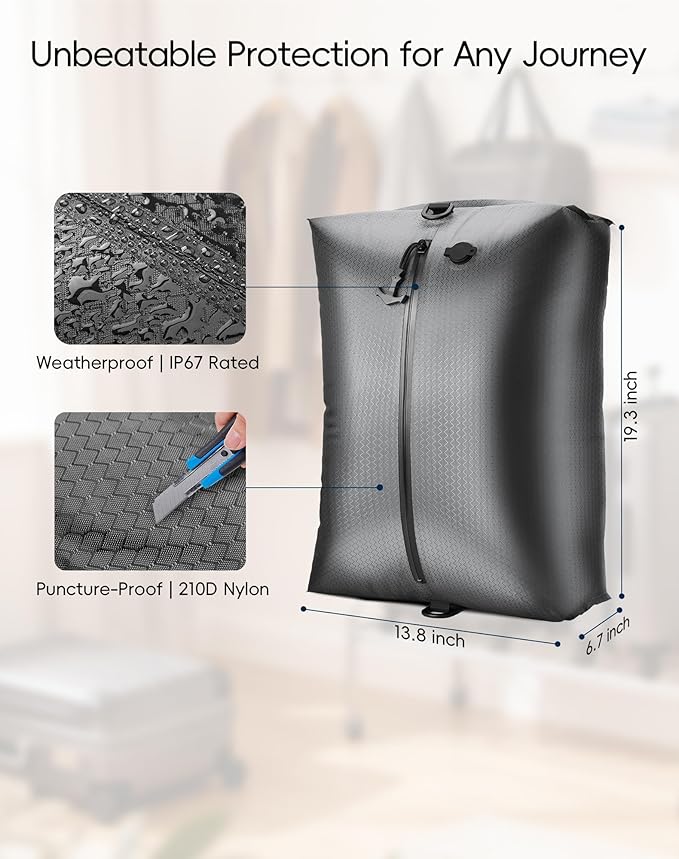 Travel Vacuum Bags with Wireless Pump, Reusable Vacuum Compression Bags for Suitcase, Space Saver for Luggage, Airtight & Waterproof, Perfect for Frequent Travelers & Business Trips (1-Pack)