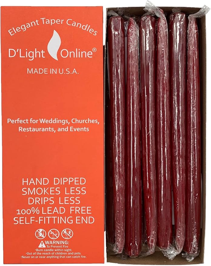 D'light Online Elegant Unscented 12" Pomegranate RedTaper Candles Premium Quality Hand-Dipped Tapered Candles, Dripless and Smokeless - Set of 12 Individually Wrapped (12 Inch, Pomegranate)