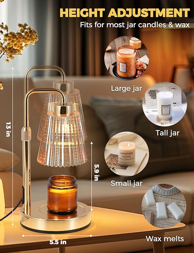 GODONLIF Candle Warmer Lamp with Timer Dimmable, Birthday Gifts for Women Mom, House Warming Gifts New Home Decor, Wax Melt Warmer for Jar Candles with 2 Bulbs