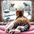 SENQAO Cat Diamond Art Kits for Adult, Christmas Diamond Painting Kits for Beginners, DIY Full Drill Winter Holdiay Rhinestone Diamond Dots Gem Painting Art Craft Home Decor 12 x12 Inch