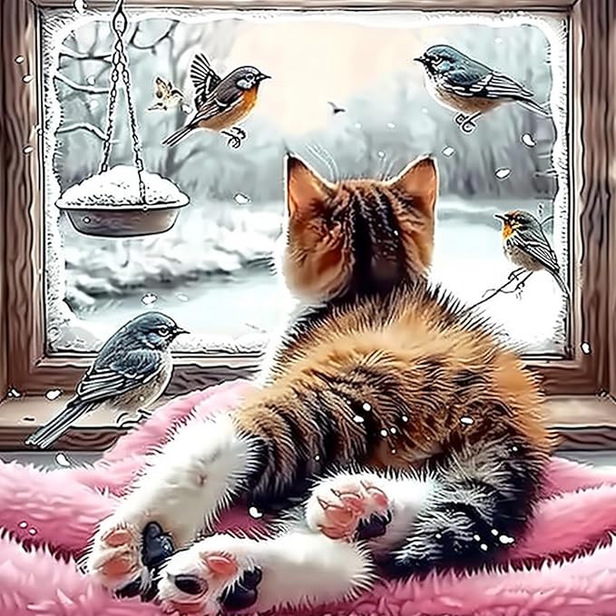 SENQAO Cat Diamond Art Kits for Adult, Christmas Diamond Painting Kits for Beginners, DIY Full Drill Winter Holdiay Rhinestone Diamond Dots Gem Painting Art Craft Home Decor 12 x12 Inch